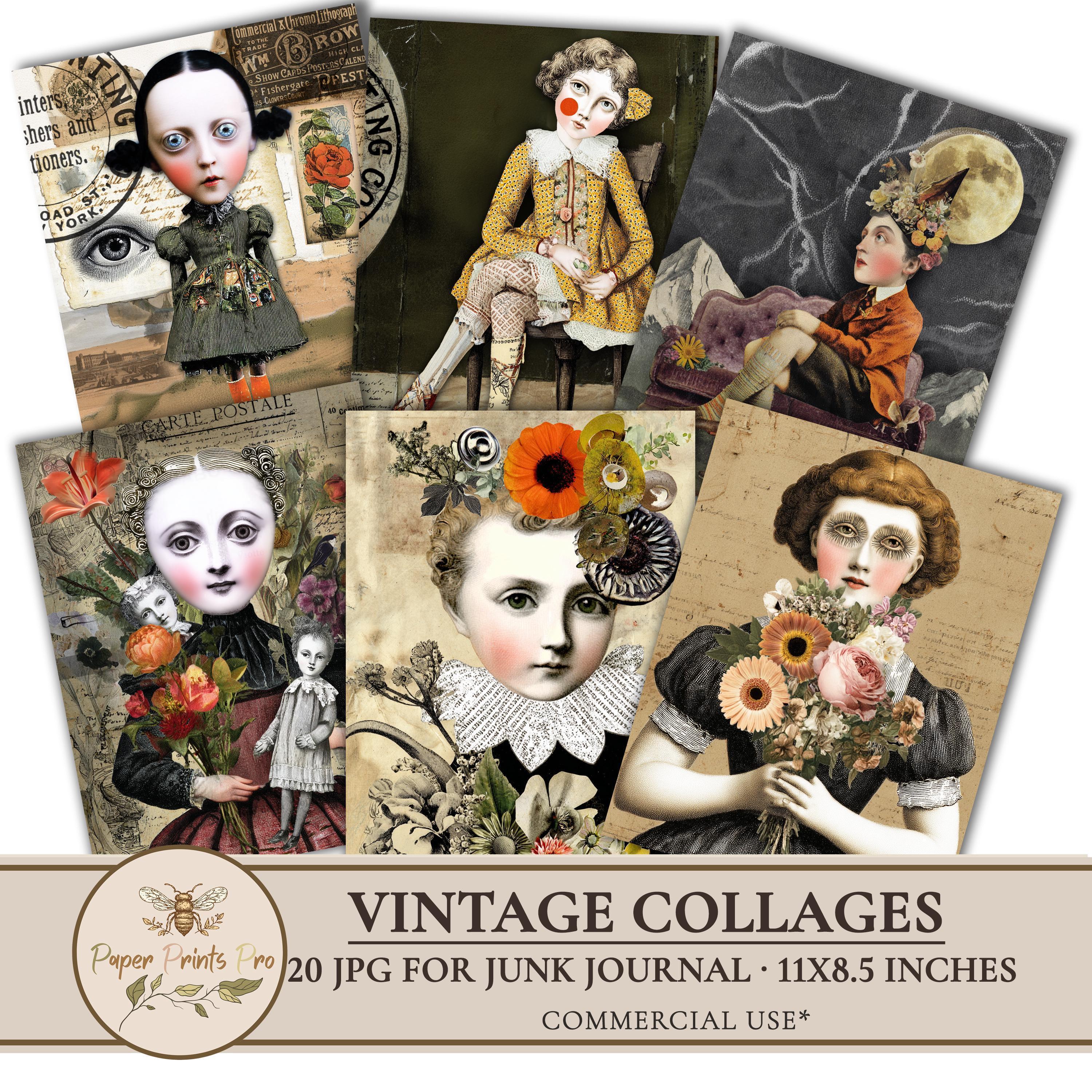 Junk Journal Collage Pages – Vintage Surreal Portraits Printable ...