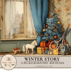 Cozy Winter Printable Backgrounds – 15 Vintage 8x8 Pages for Paper Dolls, Junk Journals & Holiday Crafts – by PaperPrintsPro