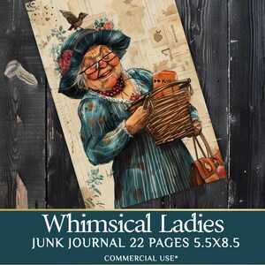 Whimsical Old Lady Journal Pages - 22 half page Funny Old Ladies - Quirky Grandy Clipart - PDF Download