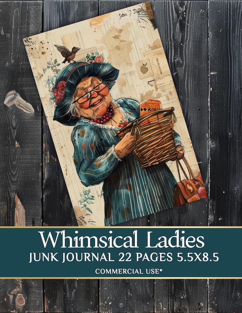 Whimsical Old Lady Journal Pages - 22 half page Funny Old Ladies - Quirky Grandy Clipart - PDF Download