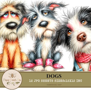 Printable Paper Dogs Clipart Set – 12 JPG Sheets 12x12 inch, High-Quality Funny Puppy Art, Scrapbooking & Crafts by PaperPrintsPro