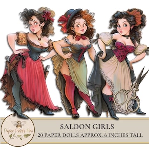 Printable Saloon Girls – Western Paper Dolls for Junk Journals –  Cowtown Characters – 6 Inch Cutouts – by PaperPrintsPro