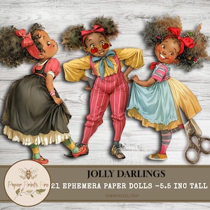 Paper Dolls African American Girls - 21 Ephemera  Cutouts for Junk Journals, Scrapbooking, DIY Crafts - Paper Prints Pro