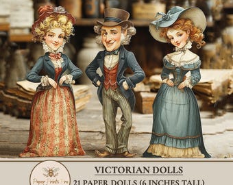 Victorian Paper Dolls Printable Ephemera Kit, 21 Vintage Characters, Junk Journal Cutouts-PaperPrintsPro