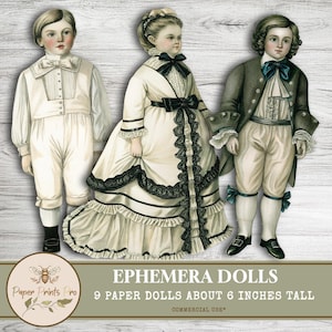 Vintage Paper Dolls Ephemera: 9 Victorian Boys & Girls (Digital Download)