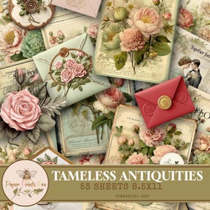 Vintage Junk Journal Kit - Floral Ephemera, Envelopes, and Labels - Digital Download for Scrapbook Supplies, Green Junk Journal Printables