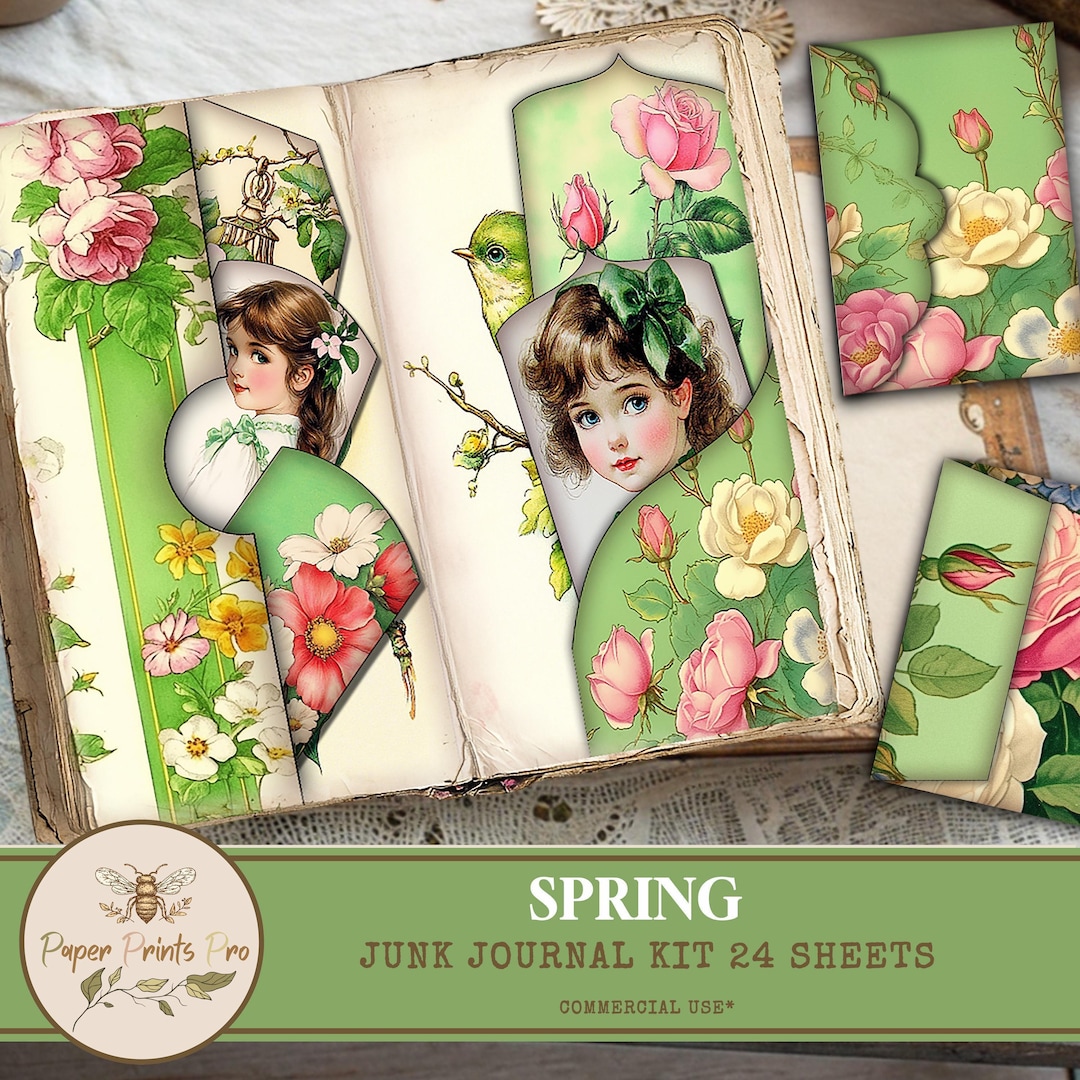 Printable Spring Junk Journal Kit – 24 Vintage Sheets With Envelopes ...