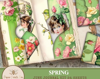 Printable Spring Junk Journal Kit – 24 Vintage Sheets with Envelopes, Tags and Pockets – PaperPrintsPro