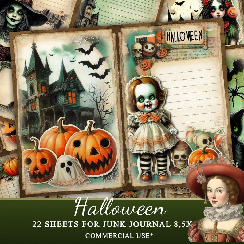 Halloween Junk Journal Printable Kit – 22 Pages for Scrapbooking ...