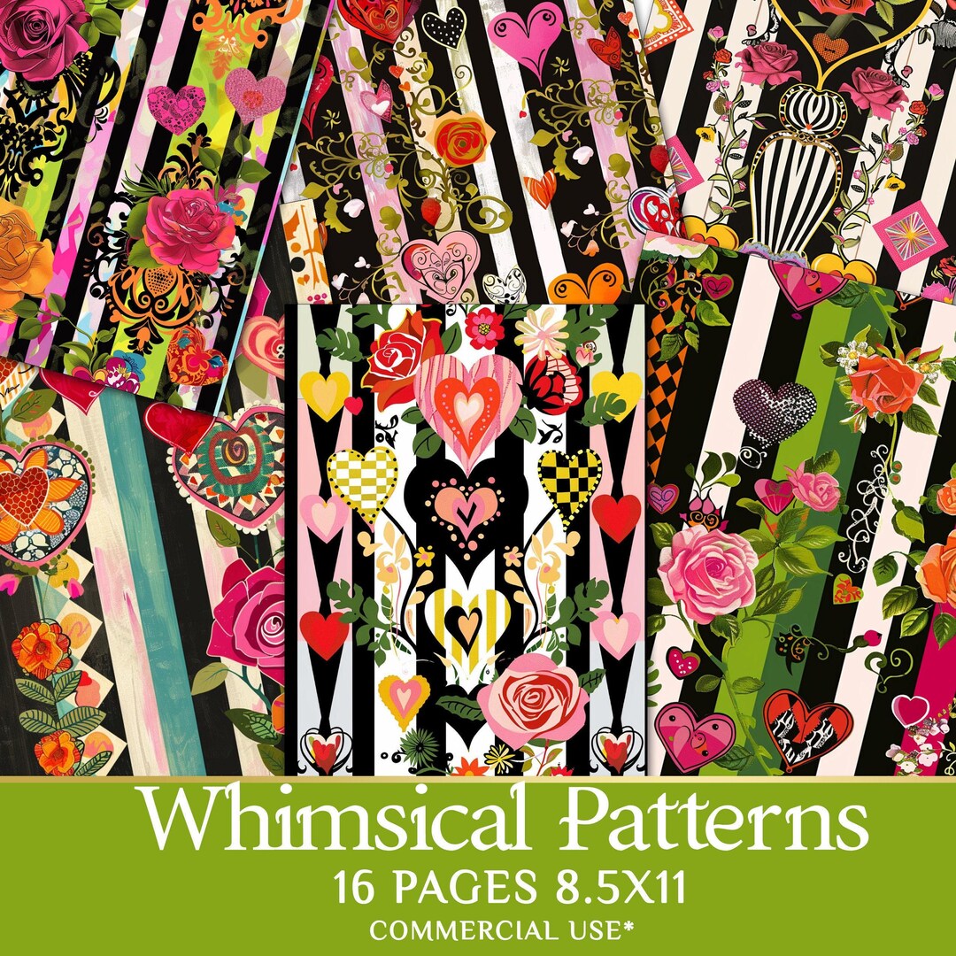Whismical Patterns Printable Pattern – Whimsical Designs for Junk Journals, Scrapbooking ...