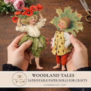 Printable Paper Dolls – 24 Storybook Woodland Fairytale Characters for Junk Journals & Crafts – PaperPrintsPro