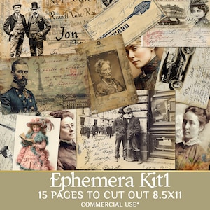 Vintage Printable Ephemera for Junk Journal  - Digital Ephemera Kit for Collage & Decoupage Craft Work