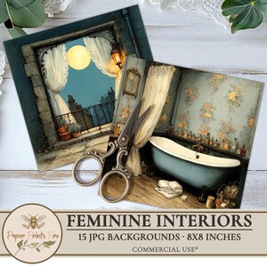 Printable Shabby Backgrounds – 15 Vintage JPG 8x8" Papers – Aged Interior Scenes for Paper Dolls & Journals by PaperPrintsPro