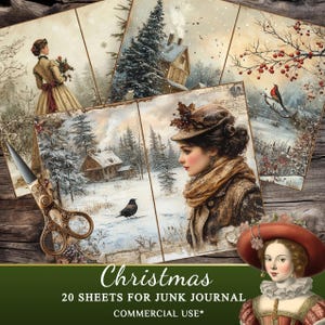 Christmas Junk Journal Kit – 20 Vintage Victorian Christmas-Themed Sheets for Scrapbooking & Crafts
