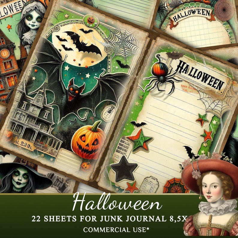 Halloween Junk Journal Printable Kit – 22 Pages for Scrapbooking ...