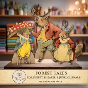 Paper Dolls Printable for Craft – Woodland Animal Puppet Theater Scenes (Shoebox) by PaperPrintsPro