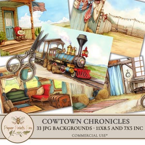 Vintage Wild West Backgrounds: Cowtown Chronicles (Digital Download, 11x8.5 & 5x7 JPGs)