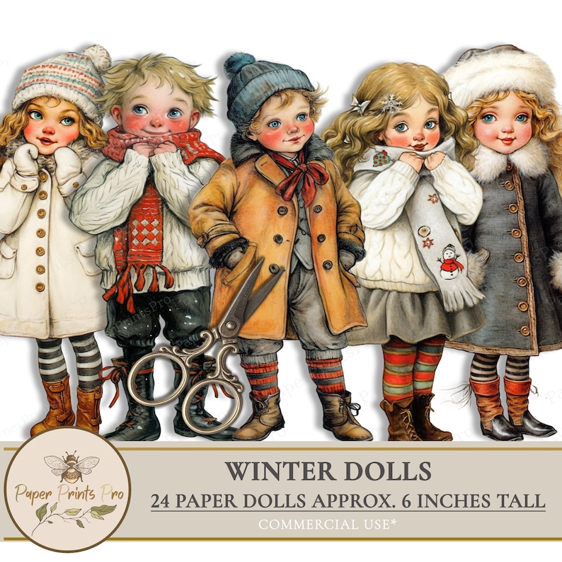Winter Kids Paper Doll Set: Printable Holiday Craft Project for Junk ...