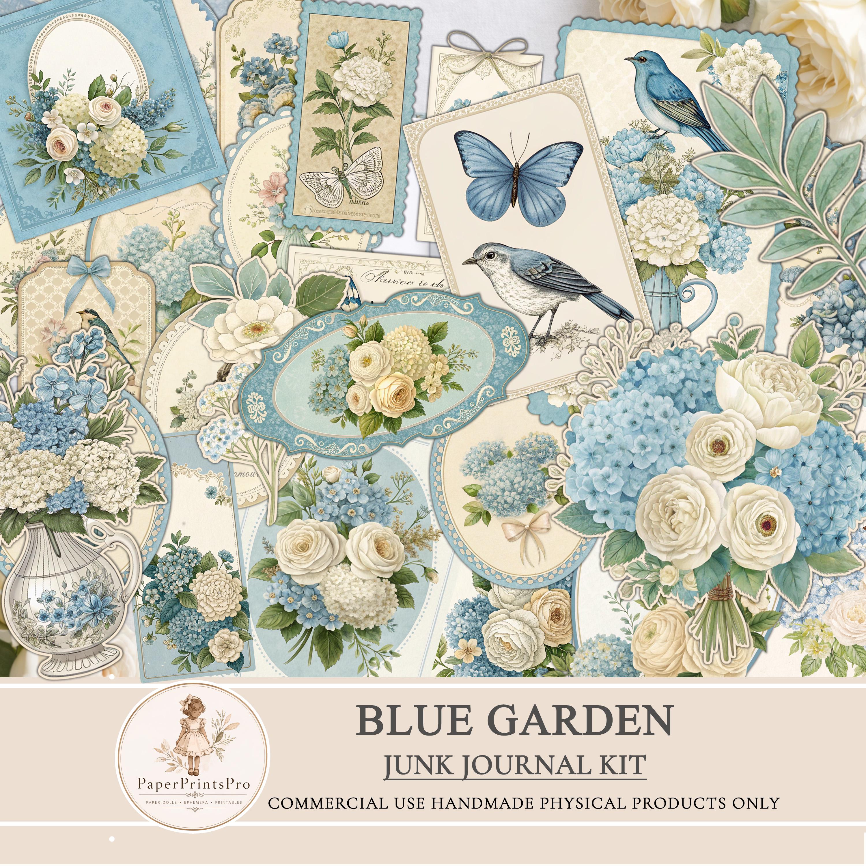 Junk Journal Kit, Blue Floral Scrapbook Paper, Printable Pack, Shabby ...