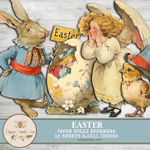 Ephemera Paper Dolls printable -"Easter" - Vintage DIY Cutouts: Bunnies, Angels, Girls, Eggs, Chicks -PaperPrintsPro