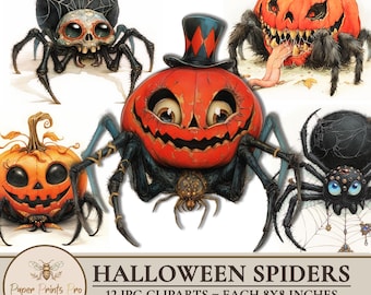 Creepy Halloween Spider Clipart – Pumpkin Designs (Digital Download)