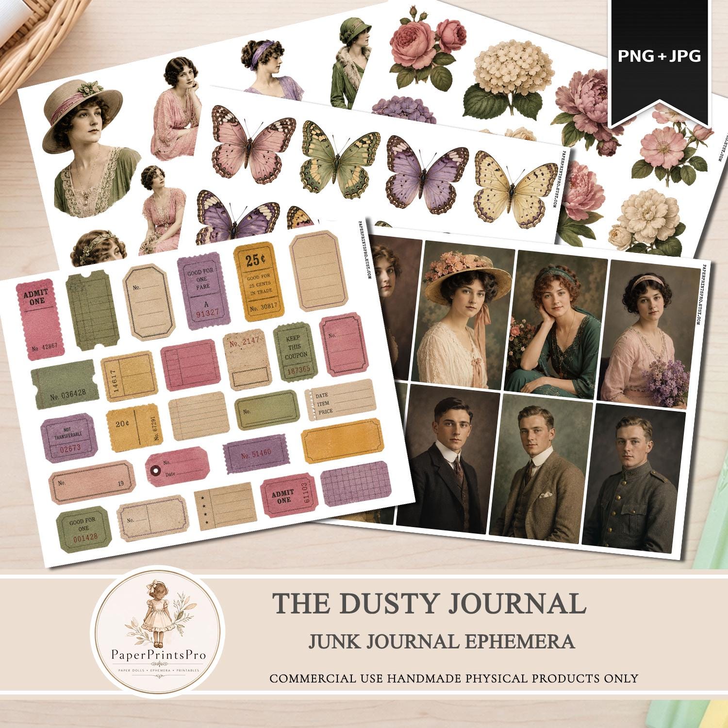 Junk Journal Ephemera Pack, Vintage Ephemera Kit, Printable PNG JPG by ...