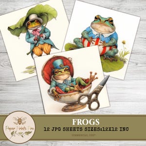 Whimsical Frogs Clipart - 12JPG Fantasy Frog Illustrations, Vintage Fairytale Amphibians,  for Journaling, Scrapbooking - PaperPrintsPro