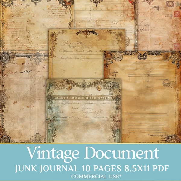 Old Paper Pages Digital Pack for Junk Journal Supplies - Vintage Ephemera, Handwriting Script, Antique Memorabilia