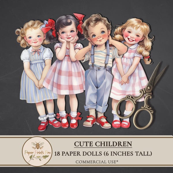 Printable Paper Dolls 1950s Style – 18 Retro Characters for Journaling and Scrapbooking – PaperPrintsPro