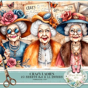 Printable Junk Journal Pages – 20 Funny Quirky Ladies Ephemera for Scrapbooking – PaperPrintsPro