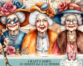 Printable Junk Journal Pages – 20 Funny Quirky Ladies Ephemera for Scrapbooking – PaperPrintsPro