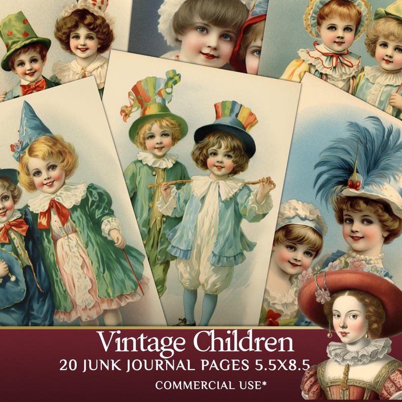 Printable Vintage Children Junk Journal Pages – Victorian Scrapbook Ephemera for Journals and ...