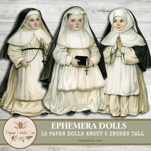 Vintage Paper Dolls - Ephemera Dolls in Nun Outfits (12 Dolls, 5 Inches, Commercial Use)-PaperPrintsPro
