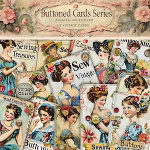 Ephemera pack - Journal Vintage Ladies Button Cards for Creative Journaling and scrapbook