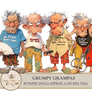 Printable Funny Grandpa Paper Dolls – Grumpy Old Men with Sarcastic Quotes for Journals – PaperPrintsPro