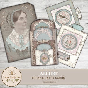 Junk Journal Pockets | 4 Loaded Pockets with Tags & 3 Backgrounds | Commercial Use