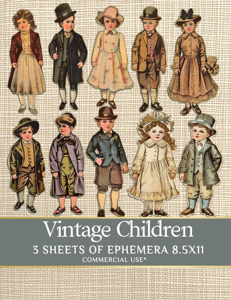 Vintage Paper Doll Ephemera: Fussy Cut Junk Journal Kit (PDF) - Etsy 日本