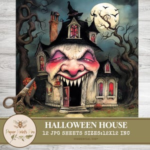 Haunted House Backgrounds for Halloween | 12 Printable JPGs Spooky Digital Paper for Junk Journals, Scrapbooking, Cards - Paper Prints Pro