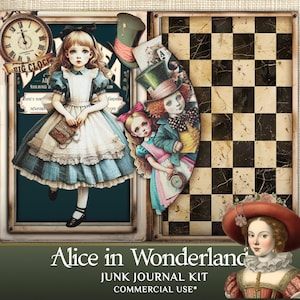 Alice in Wonderland Junk Journal Kit – Vintage Printable Digital Paper & Ephemera Pages – PaperPrintsPro