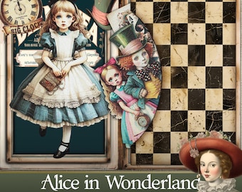 Alice in Wonderland Junk Journal Kit – Vintage Printable Digital Paper & Ephemera Pages – PaperPrintsPro