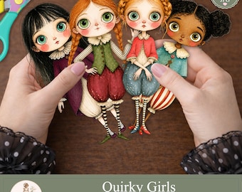 Printable Paper Dolls  Junk Journal, Quirky Girls Clipart, Girl PNG, Digital Paper Doll, PaperPrintsPro
