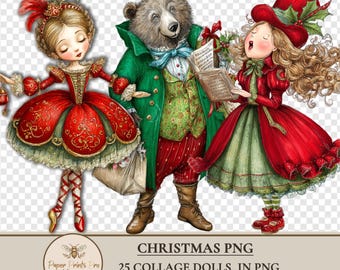 Whimsical Christmas Clipart PNG – 24 Paper Dolls Santa Claus Animals Children  Cutouts Printable – PaperPrintsPro