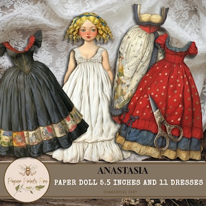 Victorian Printable Paper Doll Set with Dresses | Vintage Ephemera for Junk Journals, Collage & Crafts