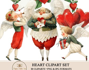Heart Clipart , Love Clipart Set, Cupid Angels , Romantic Scrapbooking, Junk Journal, Card Making,  PaperPrintsPro