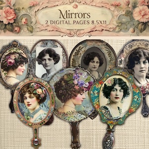 Journal Ephemera Set with Vintage Hand Mirror - Add a Touch of Nostalgia to Your Junk Journal