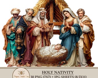Nativity Scene PNG , Clipart Holy Christmas Scenes, Printable Ephemera, Digital Download for Junk Journal