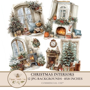 Printable Backgrounds Christmas Interiors, Holiday Room Digital Papers, Cozy Journal Craft Pages, PaperPrintsPro