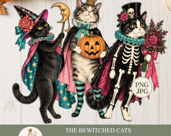 Papierpuppen zum Ausdrucken, Vintage-Halloween-Katzen, Halloween-Cliparts, Junk-Journal-Puppen, Digitaler Download, PaperPrintsPro