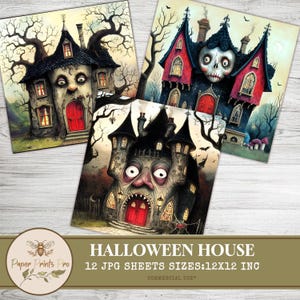 Haunted House Backgrounds for Halloween | 12 Printable JPGs Spooky Digital Paper for Junk Journals, Scrapbooking, Cards - Paper Prints Pro