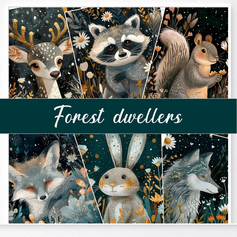 Forest Animals Digital Art Prints: Scrapbooking, Decoupage (PDF) image 2